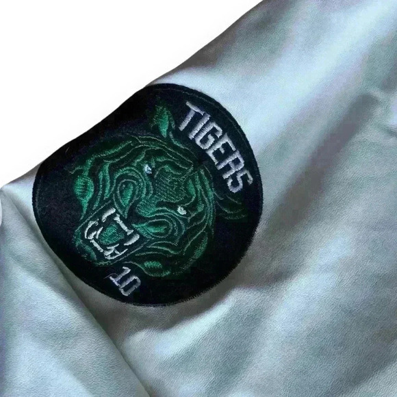 edikted retro letterman varsity jacket bomber button-up faux leather sleeves‎ s - Picture 2 of 9